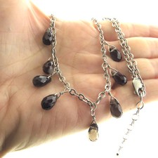925 Quartz Fringe Choker Necklce Smokey Quartz Dangles