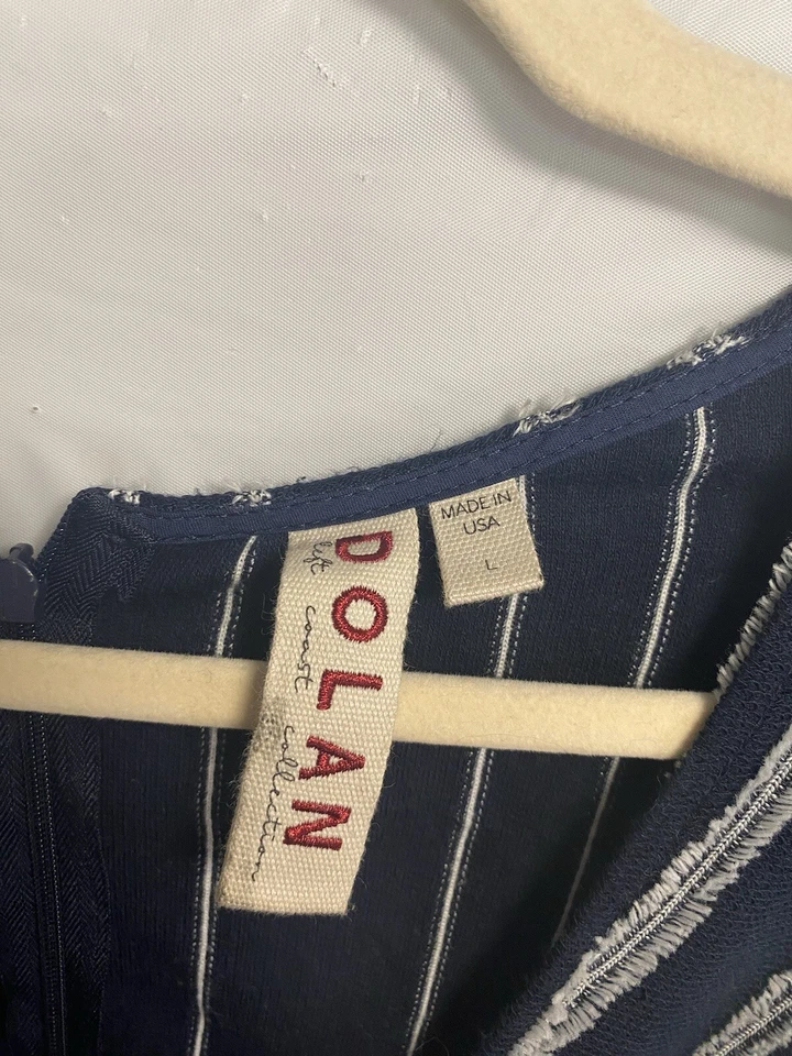 Mono Anthropologie Dolan Cánovas a Rayas Manga Gorra Cuello en V Azul Marino Talla Grande Foto 4 de 4