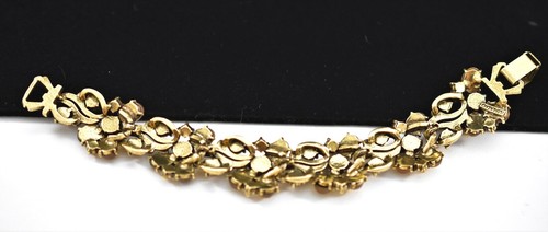 VINTAGE SIGNED 7" FLORENZA GOLD MOONSTONE RHINESTONES GOLDTONE BRACELET D13 - Picture 2 of 3