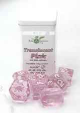Role 4 Initiative 50120-7C Translucent Pink w/ White Numbers (Set of 7 Dice) R4I