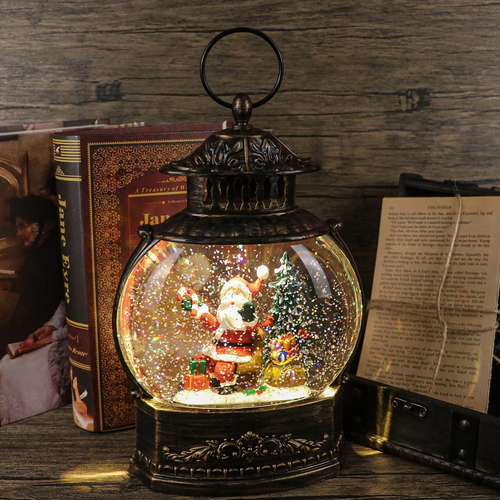 Christmas Singing Snow Globe Lantern Battery Operated USB Powered Lighted Water - Picture 5 of 7