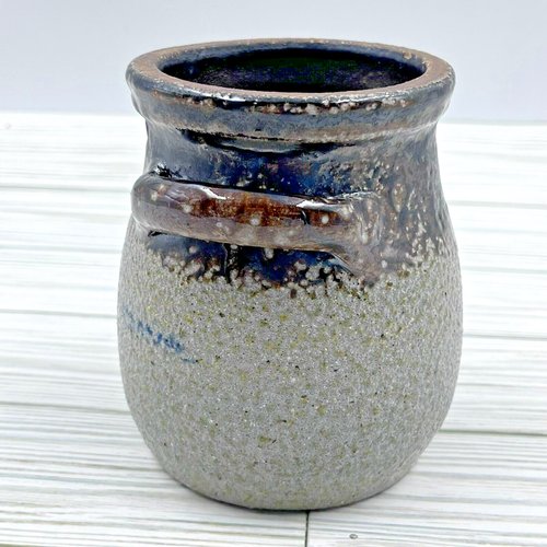 Vintage Handarbeit Studio Kunst Keramik Kanne Topf Topf Vase Doppelhenkel signiert 1985 - Bild 2 von 8