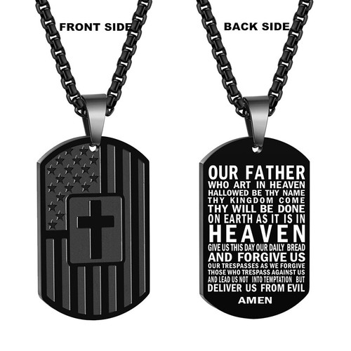 Bible Verse Stainless Steel American Flag Pendant Cross Necklace Religious 22" - Picture 3 of 16