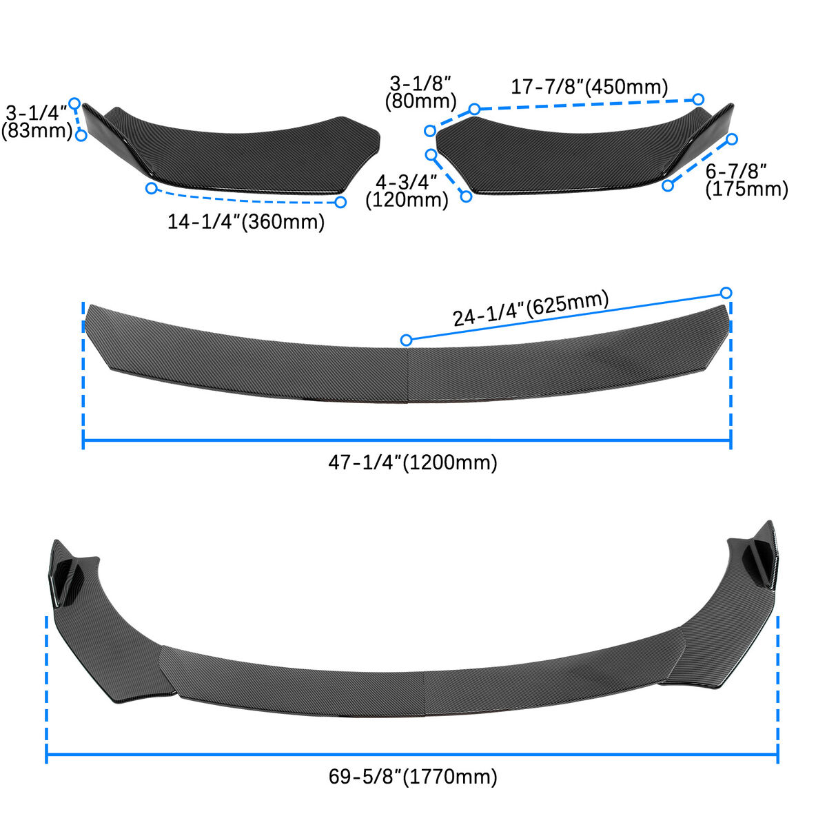Carbon Front Lip Bumper Spoiler Splitter + Strut Rods For Carbon Front Lip Bumper Spoiler Splitter + Strut Rods For