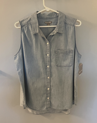 NWT Falls Creek Sleeveless Denim Shirt Blue Size Large