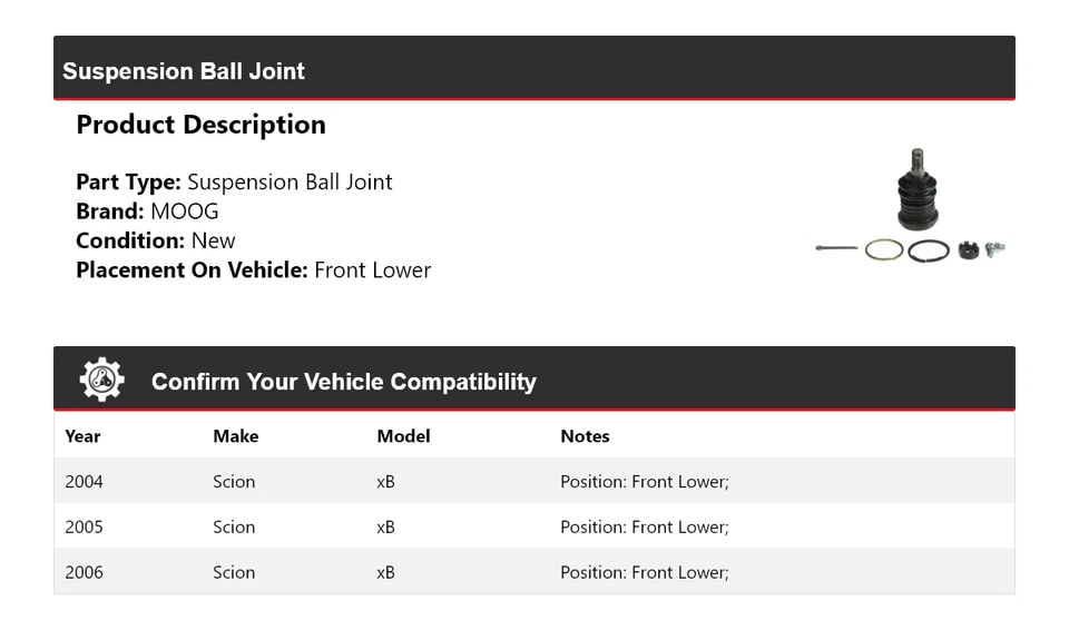 For 2004-2006 Scion xB Suspension Ball Joint Front Lower MOOG 2004 2005 2006 - Image 2 of 4