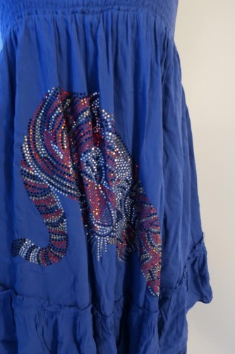 Abito donna nuovo con etichette blu smocked a strati tigre senza spalline midi L* - Foto 4 di 7