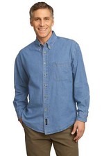 Port  Company Mens Long Sleeve Button Down Value Denim Shirt With Pocket SP10