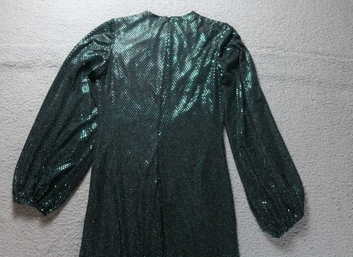 Mac Duggal Leena Gown 6 Green Sequins Disco Stretch Blouson Sleeve 26576 New - Picture 8 of 13
