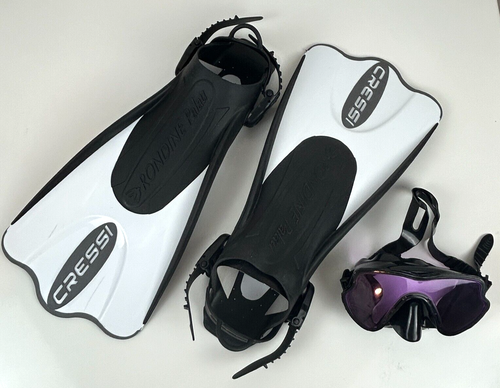 Cressi Italy Black White Rondine Palau Swim Fins Size S/M Taglia + Face Mask