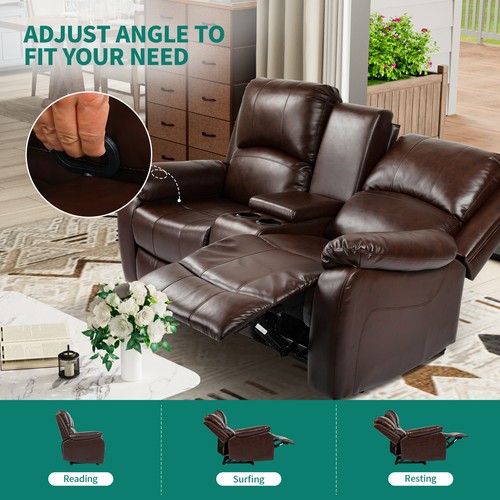 Loveseat Recliner Manual Double Sofa Home Theater Seating with Storage Console. - Picture 6 of 11