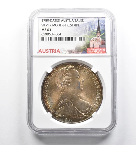 MS63 1780-Dated Austria 1 Thaler Silver Modern Restrike NGC - Great Color *4660