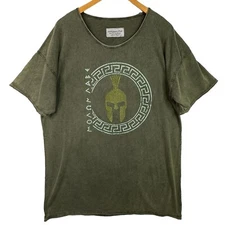 Spartan Warrior Soldier Helmet T-Shirt Mens Green Size XXL Short Sleeve Greece