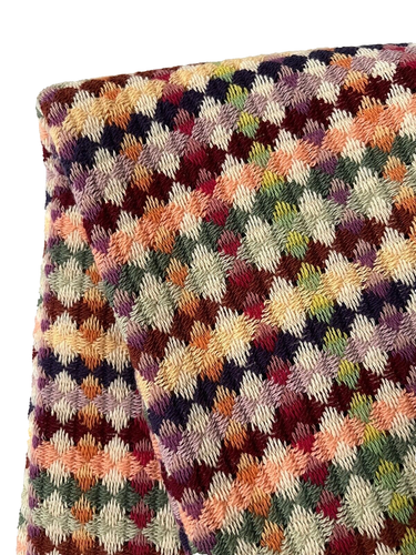 MISSONI BLANKET - WOOL - DIAMOND WEAVE -ORANGE, BEIGE & GREEN MIX - Picture 3 of 7