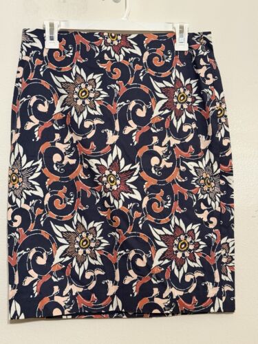 Ann Taylor LOFT 8 Blumen Bleistiftrock knielang blau rosa gefüttert Schlitz Stretch