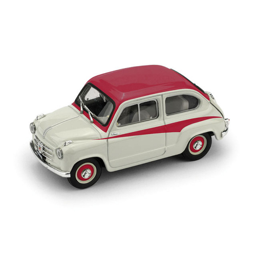 FIAT 600 ABARTH 750 1956 GRIGIO CHIARO/TETTO E FREGI ROSSO 1:43 Brumm Die Cast - Foto 1 di 2