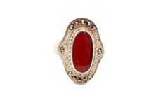 Vintage Sterling Silver 925 Carnelian Marcasite Ring Size 9.25 NF