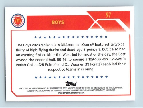 2023-24 Topps Chrome McDonald's All American A Boys #14 - Picture 2 of 2