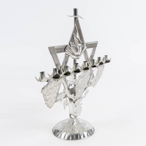 Tin Folk Art Menorah Dove of Peace Made in Mexico - Picture 3 of 8