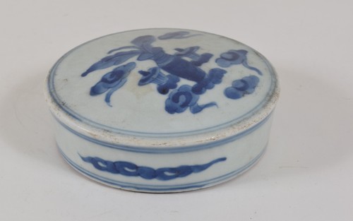 Antike chinesische Porzellan Vase oder Glasdeckel blau weiß Wolken Qing Dynastie - Bild 8 von 14