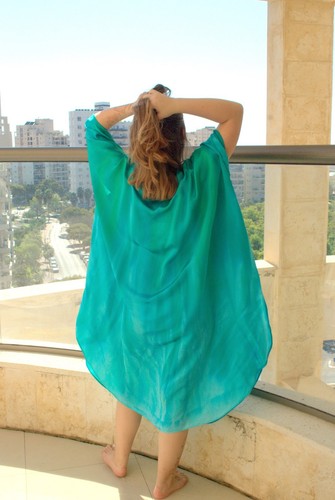 Long Pure Silk Dress, Caftan Unique Hand Dyed Maxi dress plus size - Picture 13 of 18