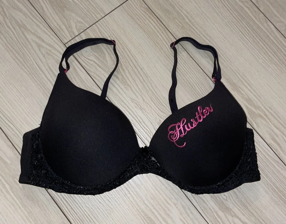 Hustler Lingerie Push Up Bra Padded Underwire Lace Trim Womens 36C Black - Image 2 of 4