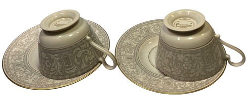 Franciscan Renaissance Grey Platinum Trim Set of 2 Cups & Saucers - Picture 3 of 13
