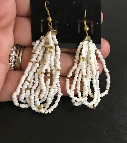 NUEVOS PENDIENTES DE GANCHO HECHOS A MANO DE ORO BLANCO CON CUENTAS DE SEMILLAS ESTILO NATIVO - Imagen 2 de 3