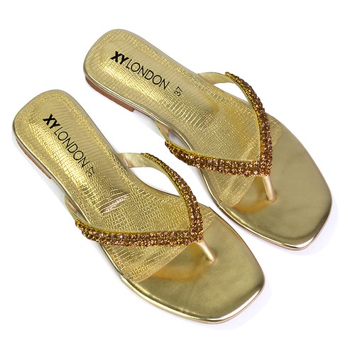 Womens Diamante Flip Flop Sandals Ladies Flat Thong Summer Holiday Shoes 3-8 - Picture 35 of 51