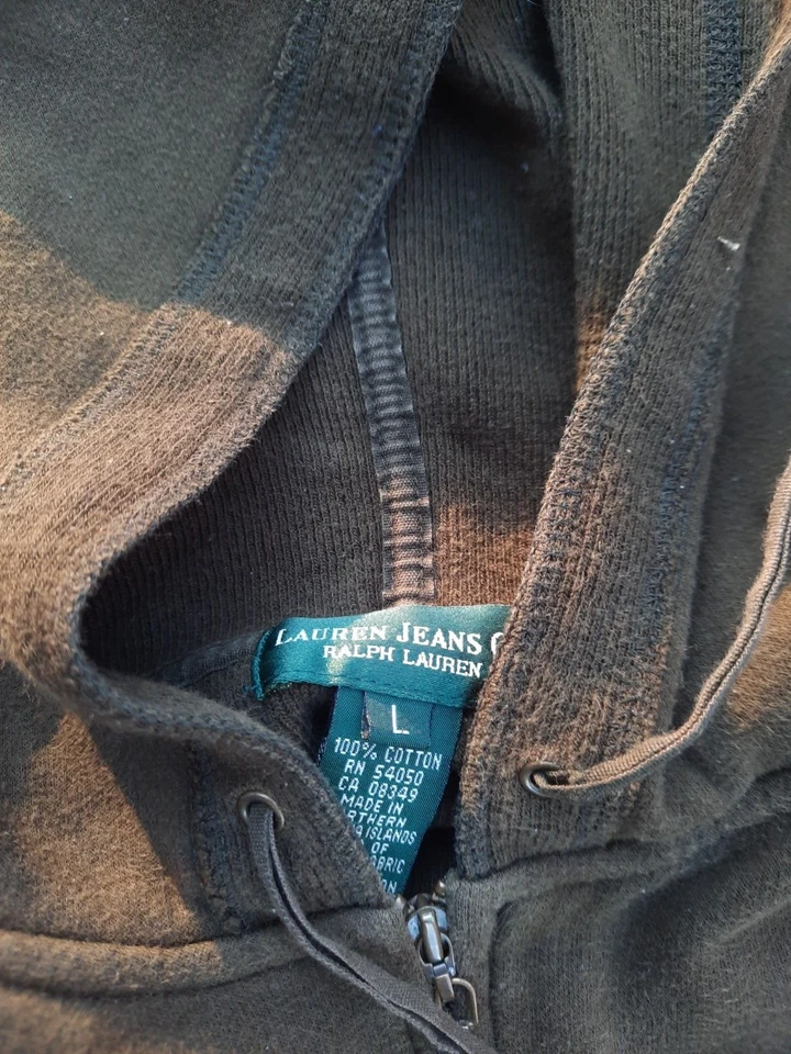 L - VTG Vintage Ralph Lauren Polo Jean Zip Up Sweatshirt Hoodie 80's Brown Y2K - Image 4 of 4