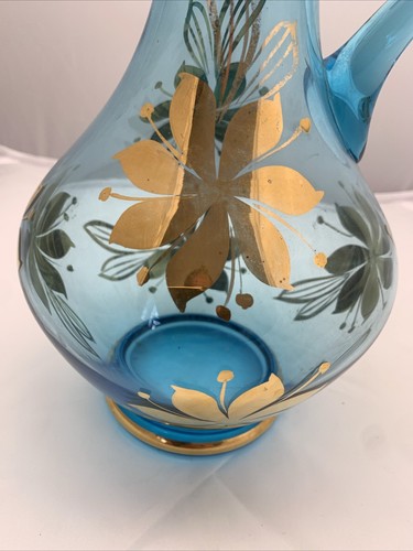 VTG Aqua Blue Glass I Dream of Jeannie Liquor Bottle Genie Decanter Stopper MCM - Picture 10 of 13