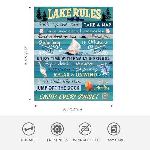 Lake House/Life Gifts, Lake Blanket Throw for Women Men, Boating/Fishing/Ocean - Picture 8 of 8