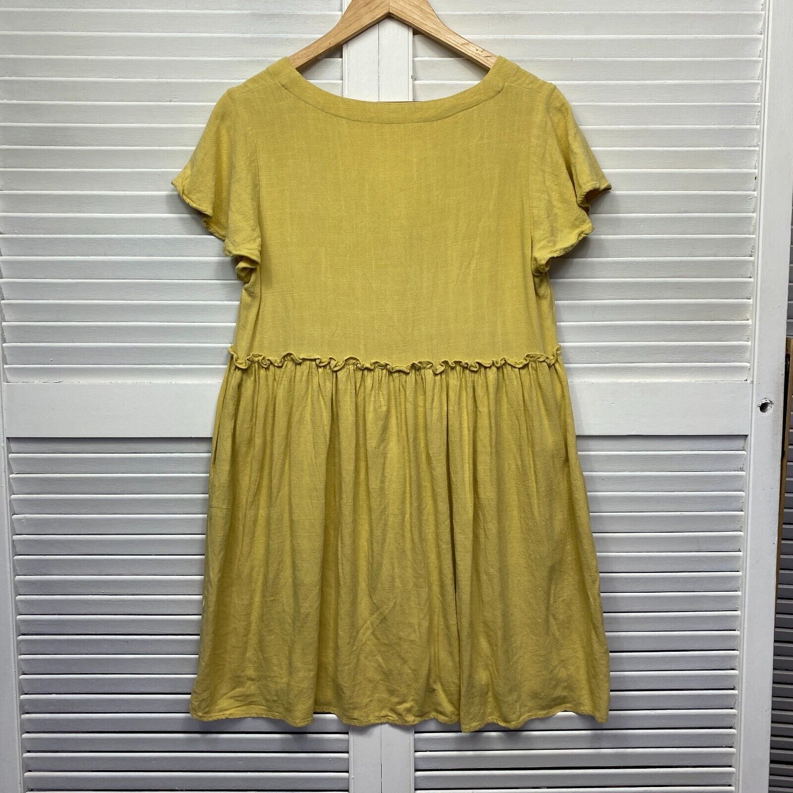 House of Sienna Dress Womens 10 Smock Button Up Pockets Linen Blend Citrus - Picture 6 of 10