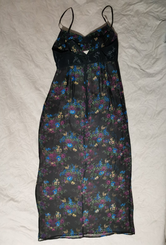 AUTH vintage 90's Dolce&Gabbana floral Printed bra sheer black silk Dress IT 42 - Picture 19 of 24