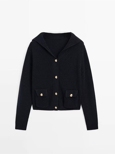 Massimo Dutti Women's Navy Collar Knit Short Jacket - Picture 5 of 14