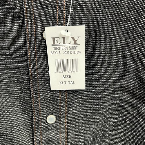 VTG ELY Cattleman Black Denim Pearl Button Snap Western Shirt XL TALL Deadstock - Picture 6 of 8