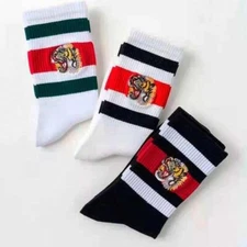 Geometric Striped Socks - Worsted Cotton Tiger Totem Embroidered Sports Socks