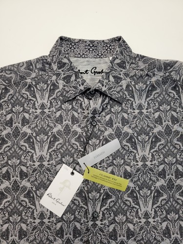 Neu 188 $ Robert Graham Highland Freizeithemd Herren MEDIUM M Stretch grau Paisley - Bild 3 von 10
