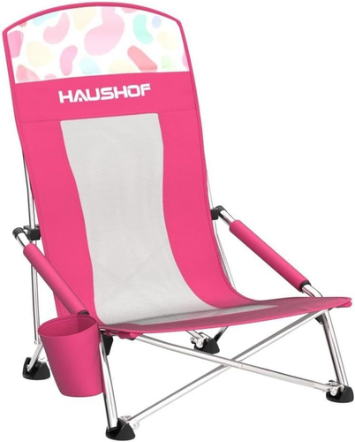 HAUSHOF High Back Beach Chair, Mesh 265 Pound (Pack of 1), Highback_pink_dots - Picture 5 of 8