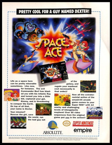 1994 Space Ace Retro Video Game PRINT AD Absolute Entertainment Super Nintendo - Picture 1 of 4