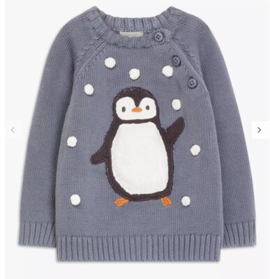 John Lewis Baby Christmas Penguin Pom Pom Knit Jumper *BNWT