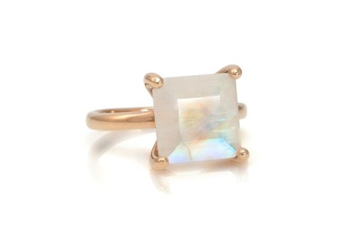 Princess Cut Moonstone Yellow Gold Plated silver Art Deco Engagement Ring - Bild 3 von 8