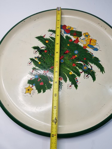 Vintage Mid Century Large Serving Tray Christmas Tree 13" Round Plastic Holiday - Picture 7 of 7