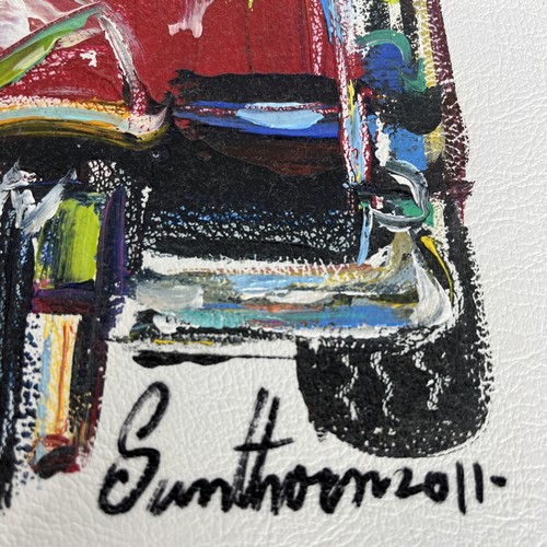 Street Art Big Urban Gemälde Leinwand Modern Abstrakt Taxi Fahrrad Auto Taxi / Original - Bild 6 von 6