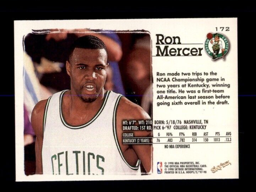 1997-98 Hoops #172 Ron Mercer RC. - Picture 2 of 2