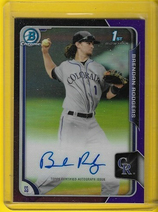 2015 BOWMAN CHROME BRANDON RODGERS AUTOGRAPHED PURPLE REFRACTOR  #084/250