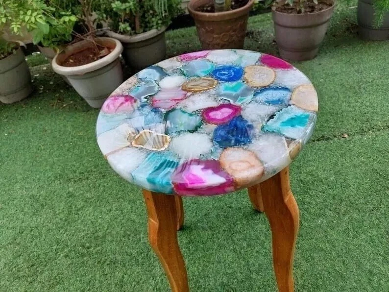 Mix Agate Side & End Table Agate Corner Table for Home Decor - Image 2 of 4