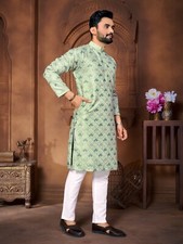 Men Kurta Set Pakistani Kurta Pyjama Indian Suits Sherwani Wedding Party Groom L