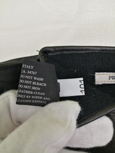 Prada Womens Black Nylon Leather Cashmere Lined Gloves Size 7 1/2 JAPAN - Picture 7 of 8