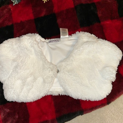 Blueberi Boulevard Girls Super Soft Fur Faux Shrug Size 5 Short Sleeve Lined - Picture 1 of 3